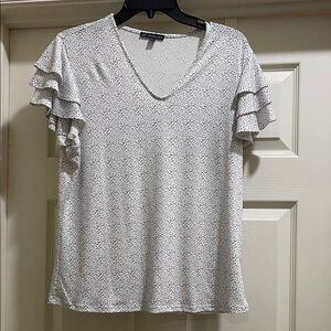 Adrianna Papell White Speckled Ruffle Sleeve Blouse